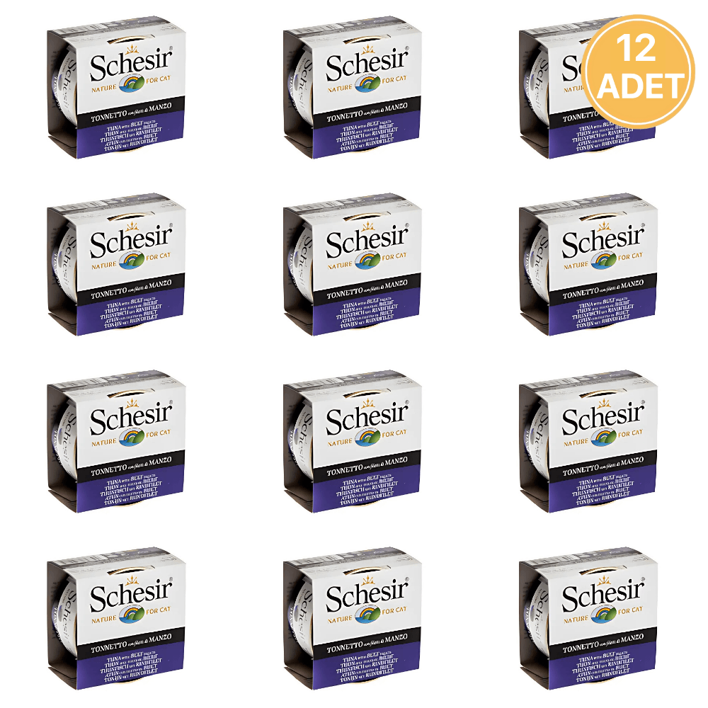 Schesir Ton Balıklı ve Sığır Etli Yetişkin Kedi Konservesi 85 Gr (12 Adet)