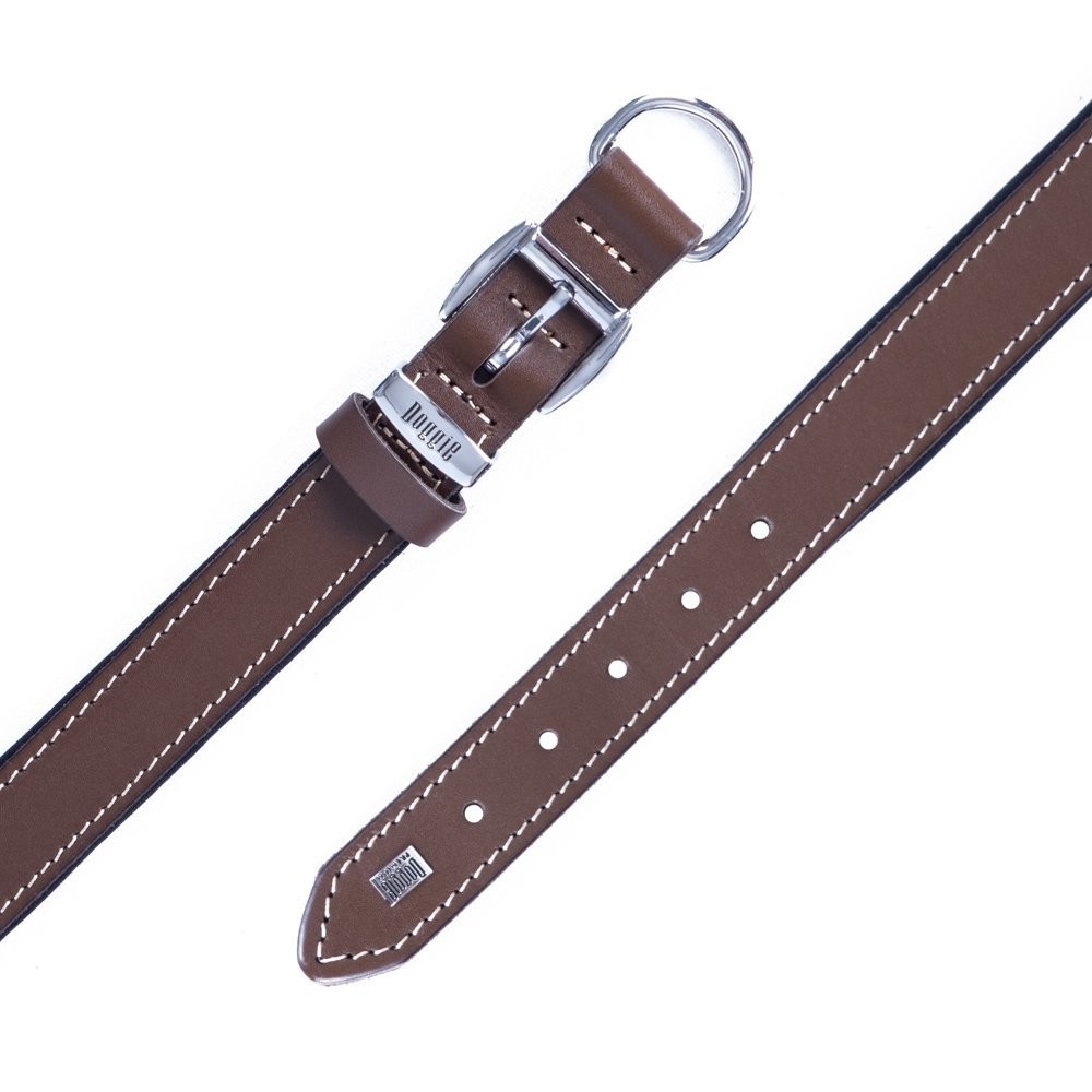 Doggie Firstclass Gerçek Deriden El Yapımı Köpek Boyun Tasması 2.5x37-45 Cm Kahverengi