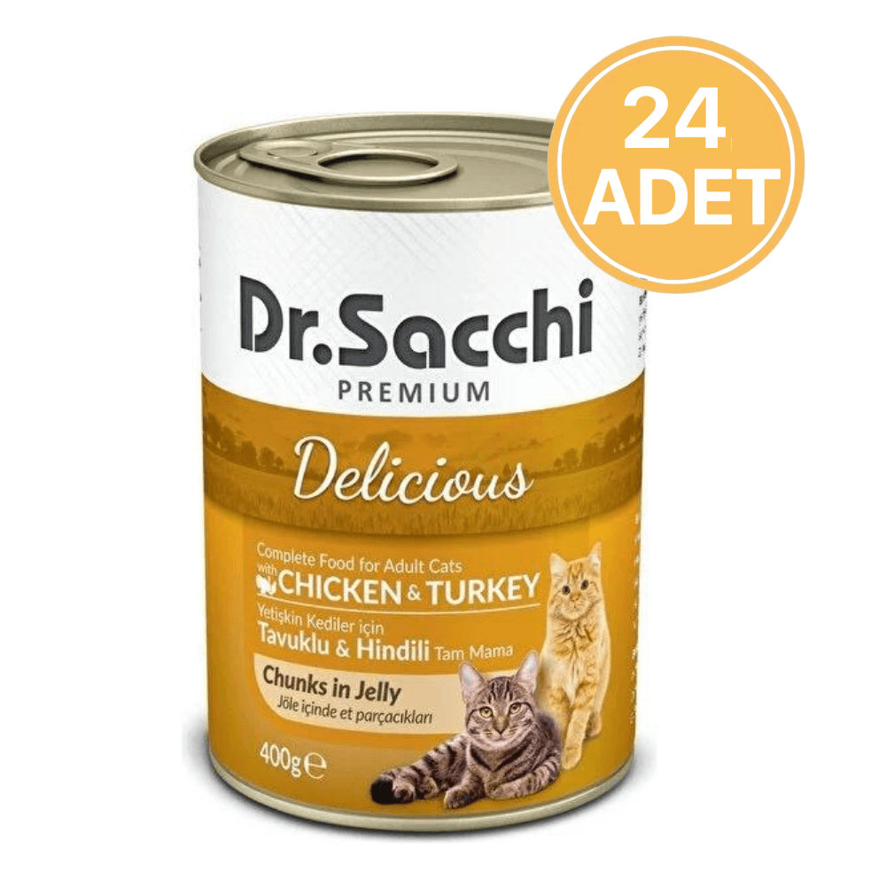 Dr.Sacchi Tavuk Hindi Etli Kedi Konservesi 400 Gr (24 Adet)