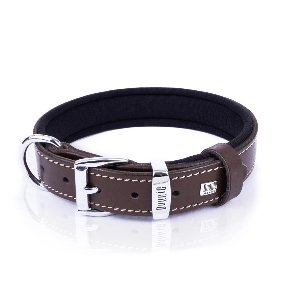 Doggie Konforlu Gerçek Deriden El Yapımı Kemik Süslü Köpek Boyun Tasması 2.5x37-45 Cm Kahverengi