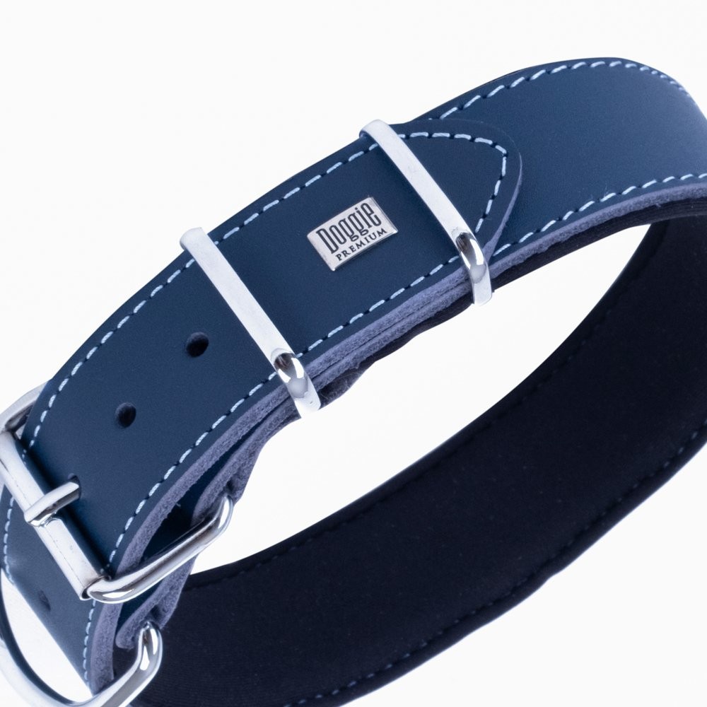 Doggie Çift Kat Gerçek Deriden El Yapımı Çivili Köpek Boyun Tasması 4x47-55 Cm Royal Mavi