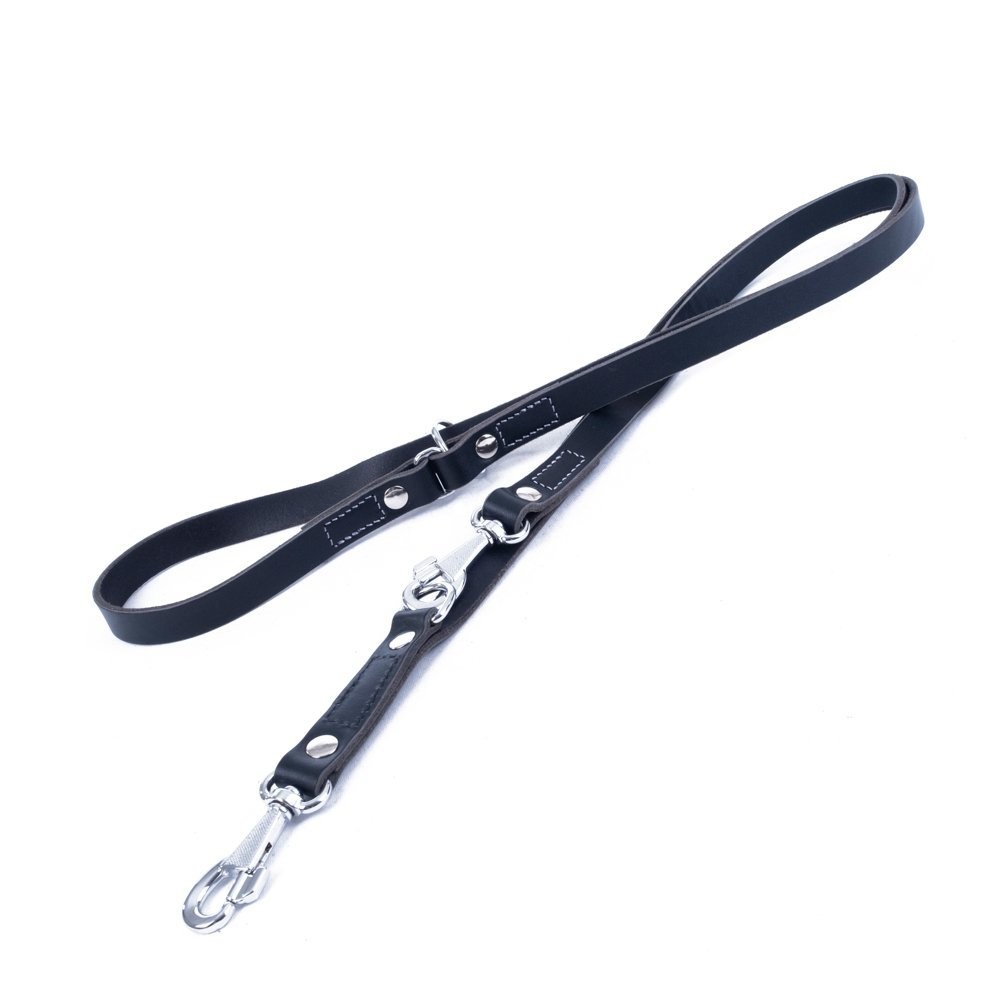 Doggie Ayarlanabilir Seri Klasik Gerçek Deriden El Yapımı  Köpek Gezdirme Kayışı 2x120-200 Cm Siyah