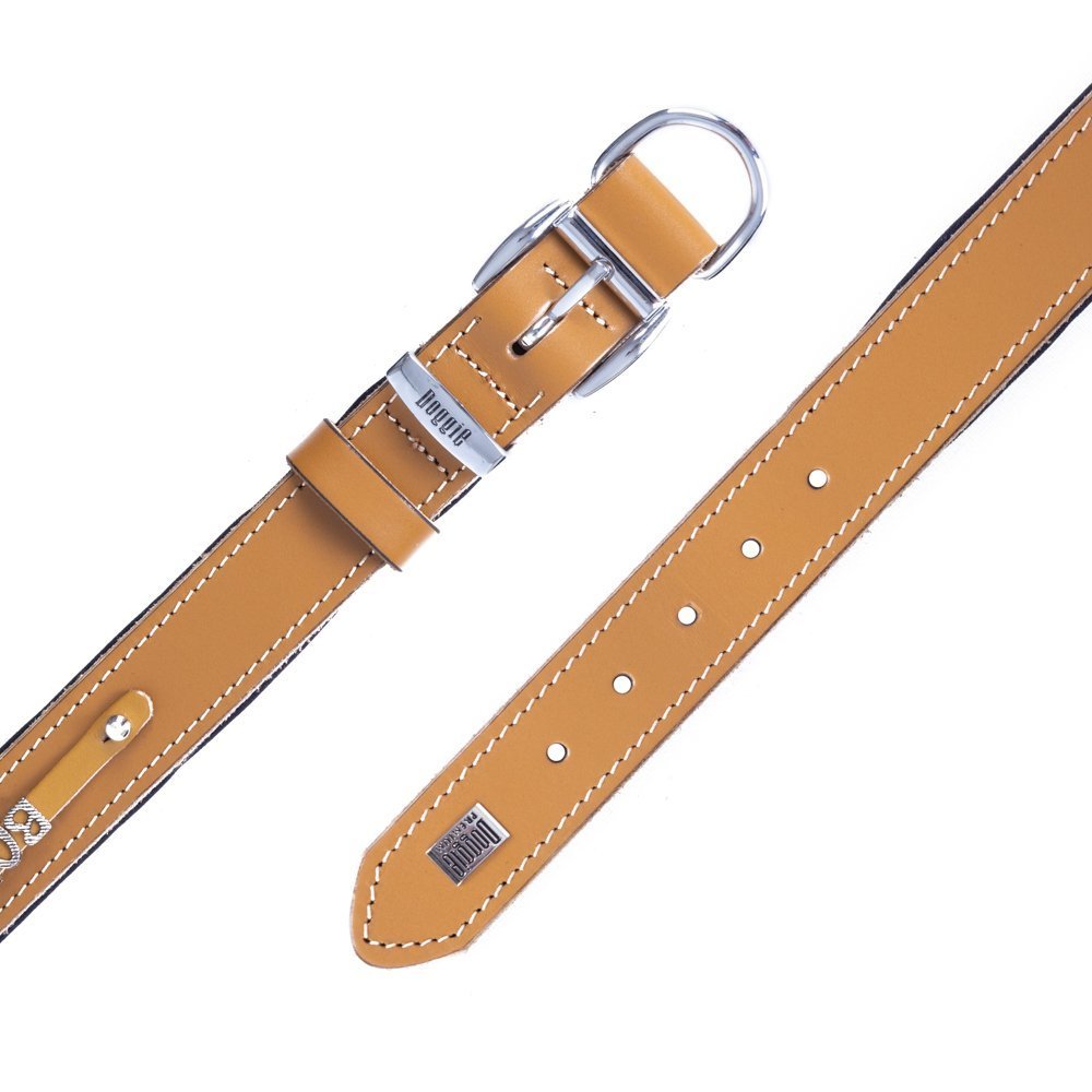 Doggie İsimlikli Deri Boyun Tasması M 2.5x37-45 Cm Camel