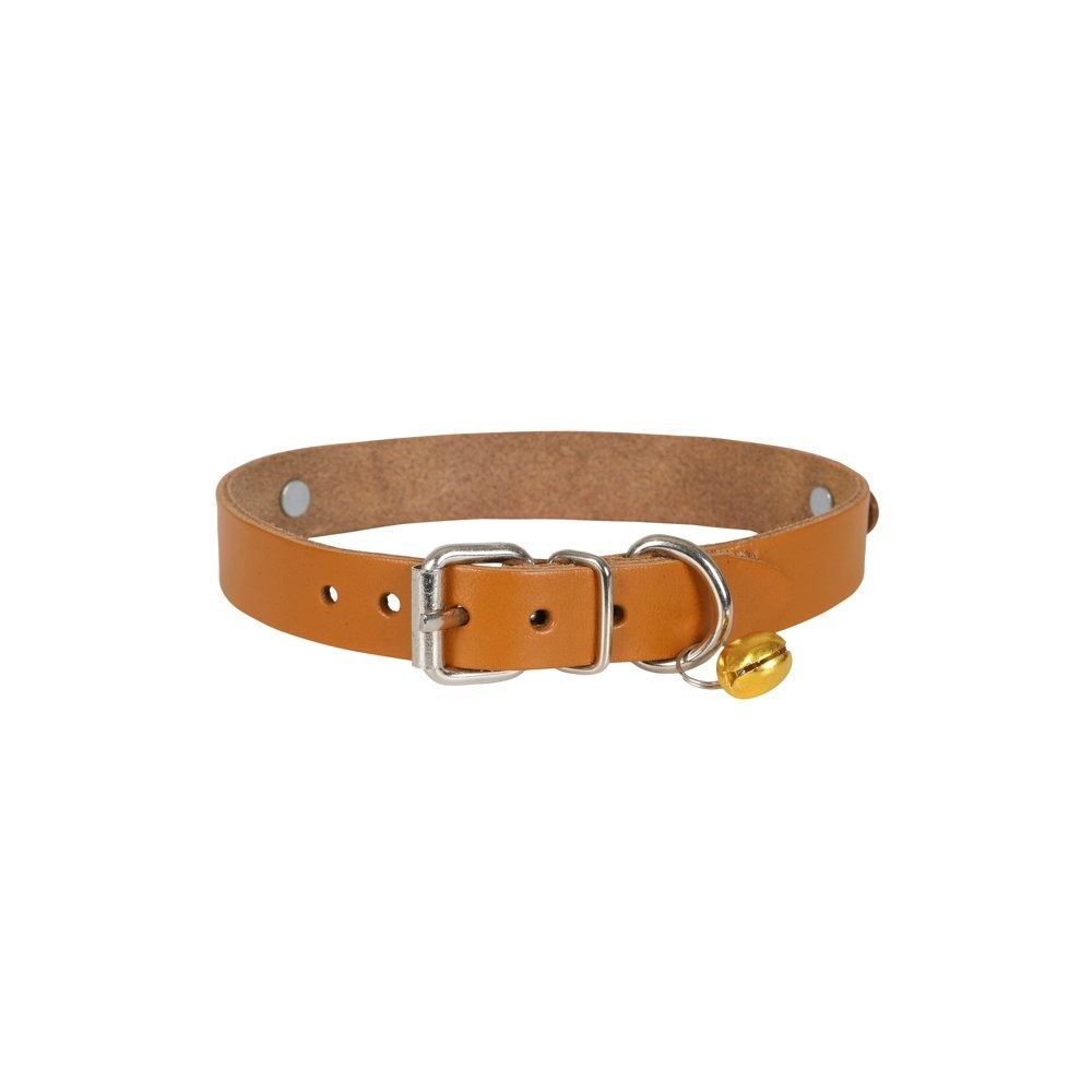 Cattie İsimlikli Deri Kedi Boyun Tasması XL 1.5x28-32 Cm Camel