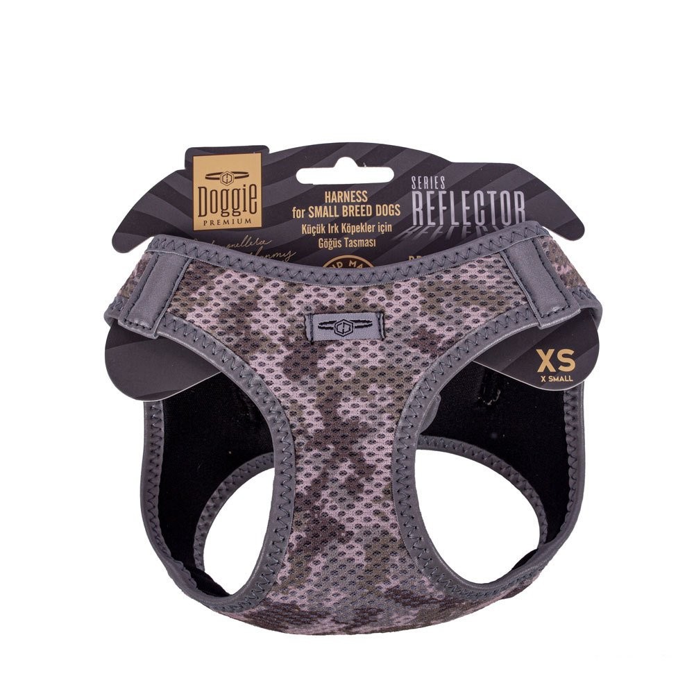 Doggie Havalı Dokuma Reflektör Serisi Küçük Irk Göğüs Tasması Kamuflaj XS-30-34 Cm