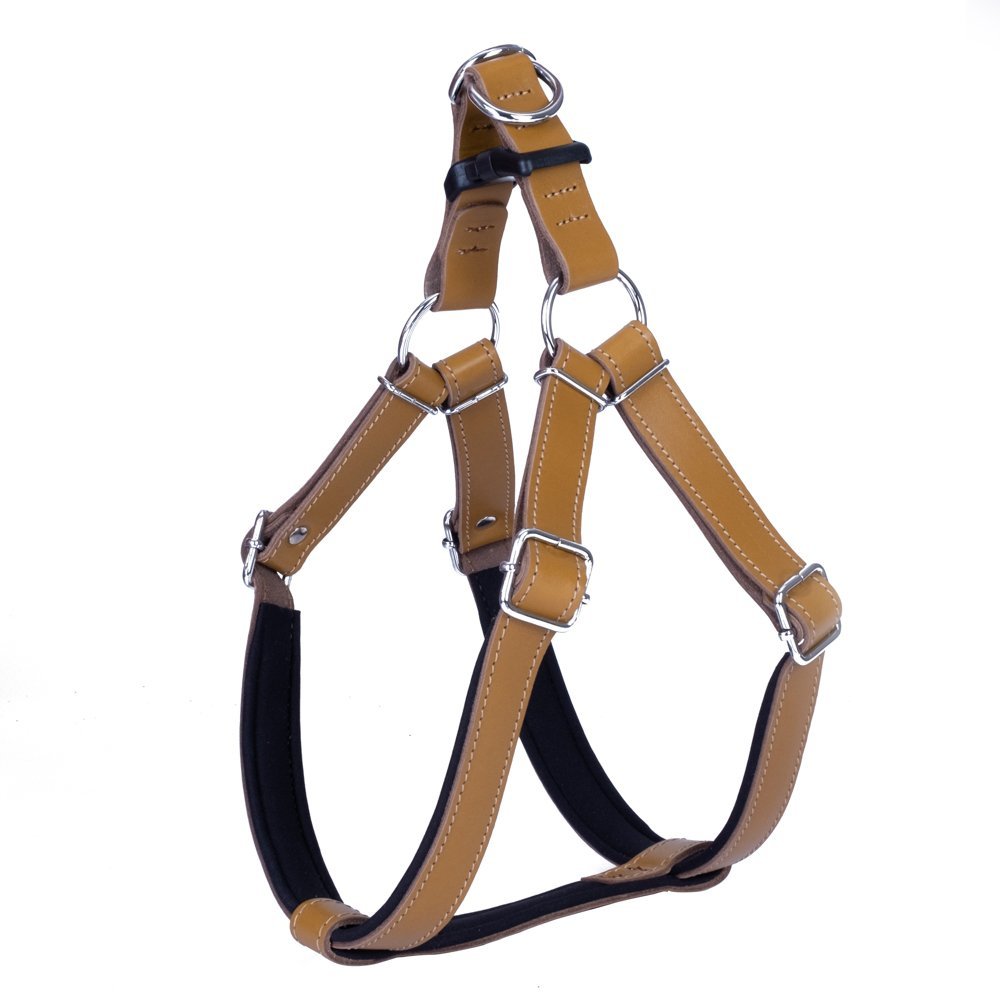 Doggie Konforlu Gerçek Deriden El Yapımı Ronin Model Köpek Göğüs Tasması XL-2.5x65-75 Cm Camel