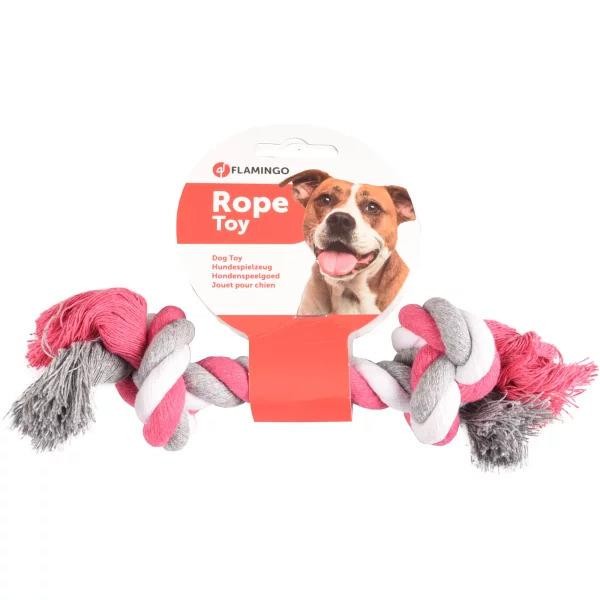 Flamingo 2 Düğümlü Renkli İp Köpek Oyuncağı S 22 Cm