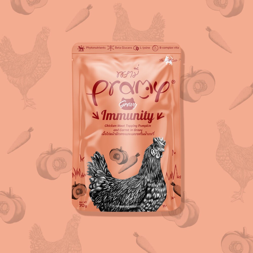 Pramy Immunity Sos İçinde Tavuklu, Bal Kabaklı Ve Havuçlu Yetişkin Kedi Konservesi 70 Gr