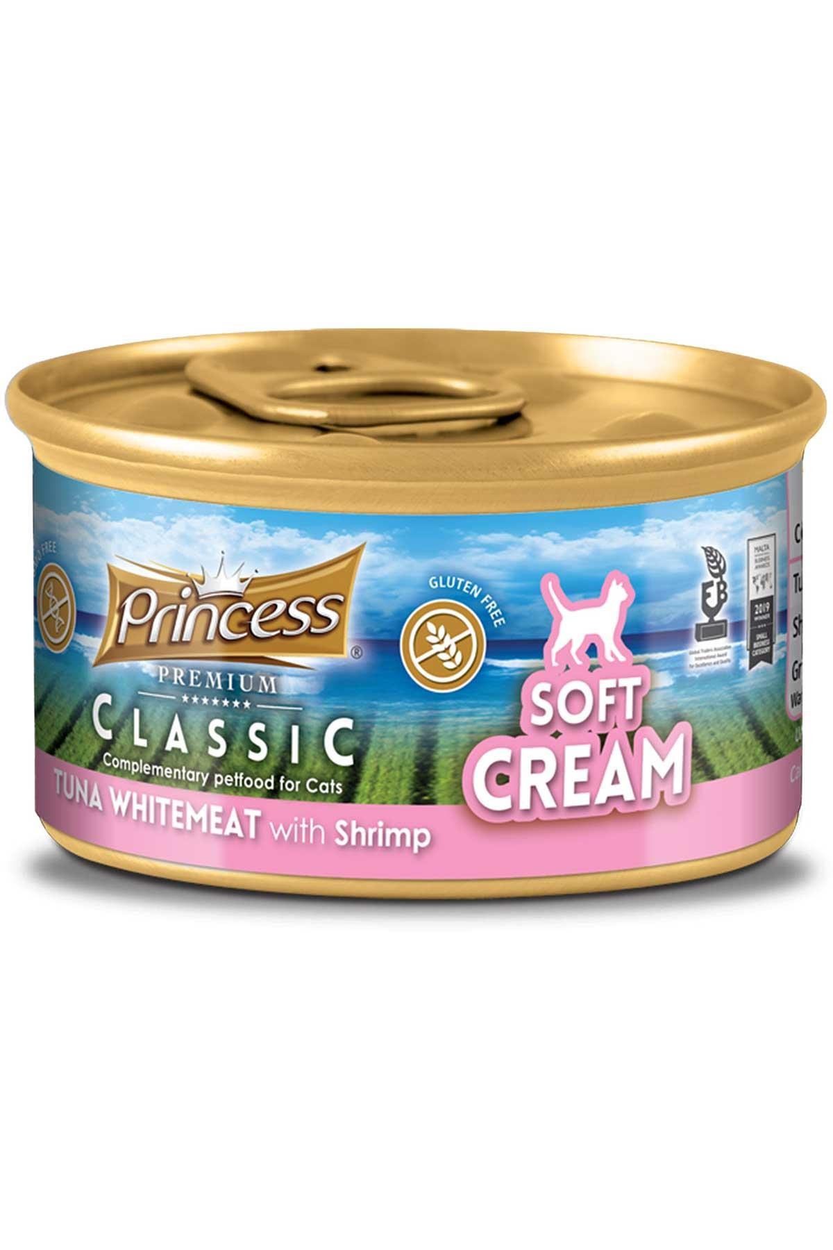 Princess Classic Soft Cream (Yumuşak Krema) Beyaz Ton Balıklı ve Karidesli Yetişkin Kedi Konservesi 50 Gr