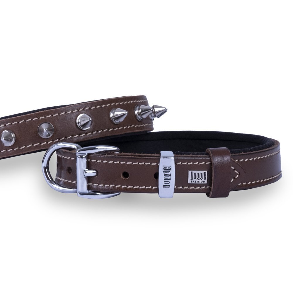 Doggie Konforlu Gerçek Deriden El Yapımı Çivili Köpek Boyun Tasması 2x35-40 Cm Kahverengi