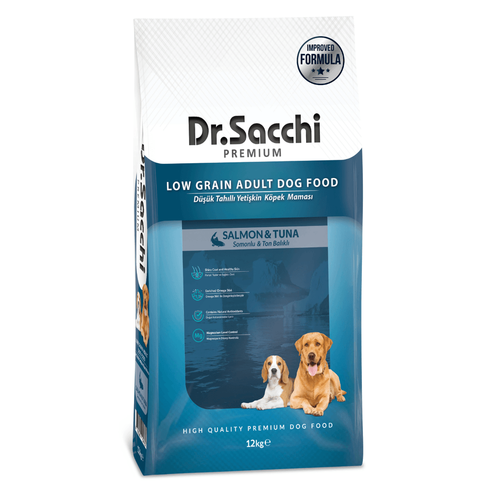 Dr.Sacchi Düşük Tahıllı Somonlu Ve Ton Balıklı Yetişkin Köpek Maması 12 Kg