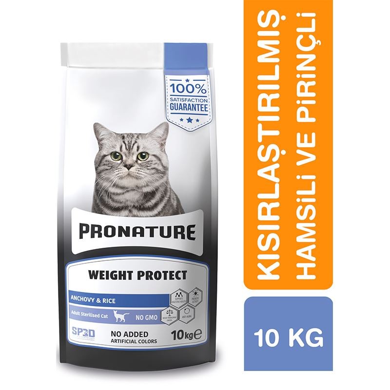 Pronature Kilo Kontrolü için Hamsili ve Pirinçli Kısırlaştırılmış Kedi Maması 10 Kg