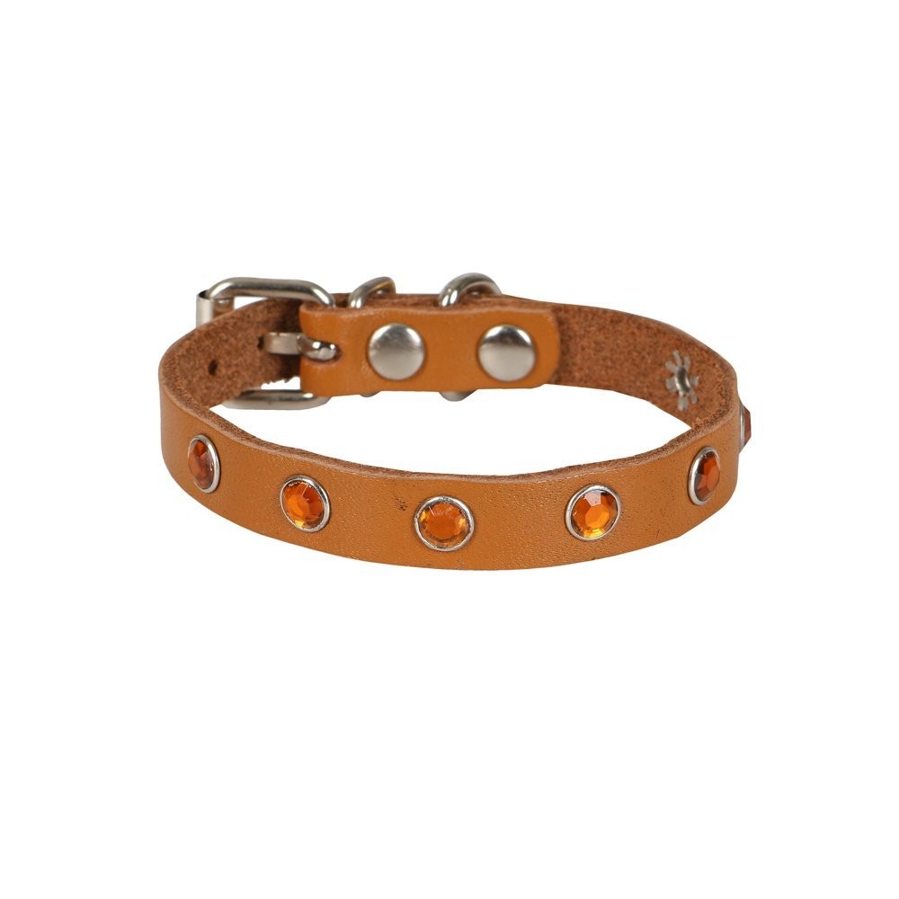 Cattie Taşlı Deri Kedi Boyun Tasması S 1x18-22 Cm Camel