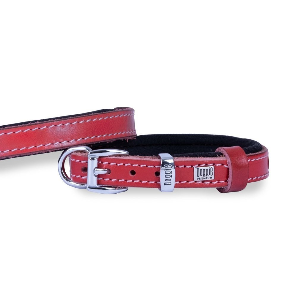 Doggie Konforlu Gerçek Deriden El Yapımı Köpek Boyun Tasması 1.5x20-25 Cm Kırmızı