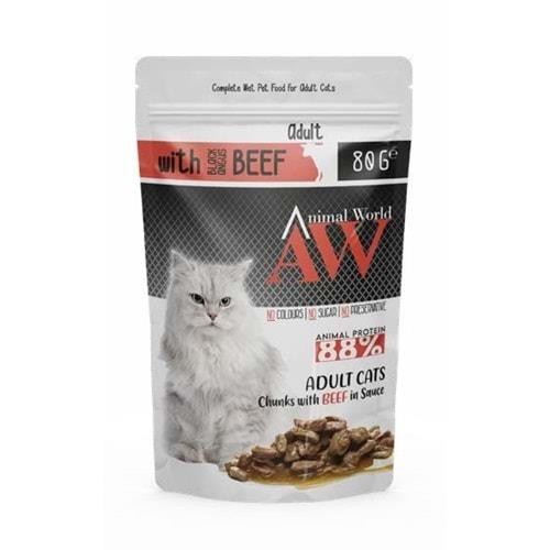 Animal World Jöle İçinde Parça Sığır Etli Yetişkin Kedi Konservesi 80 Gr