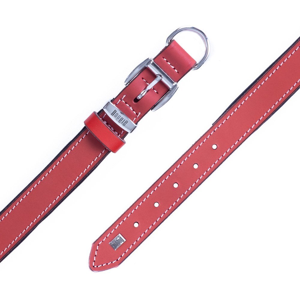 Doggie Konforlu Gerçek Deriden El Yapımı Köpek Boyun Tasması 2.5x37-45 Cm Kırmızı