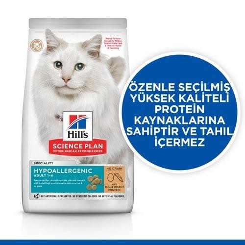 Hill's Hypoallergenic Tahılsız Yumurta ve Böcek Proteinli Yetişkin Kedi Maması 7 Kg