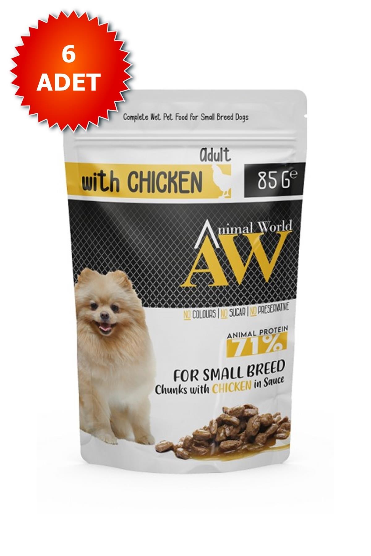 Animal World Tavuk Göğsü Etli Küçük Irk Yetişkin Köpek Konservesi 85 Gr (6 Adet)