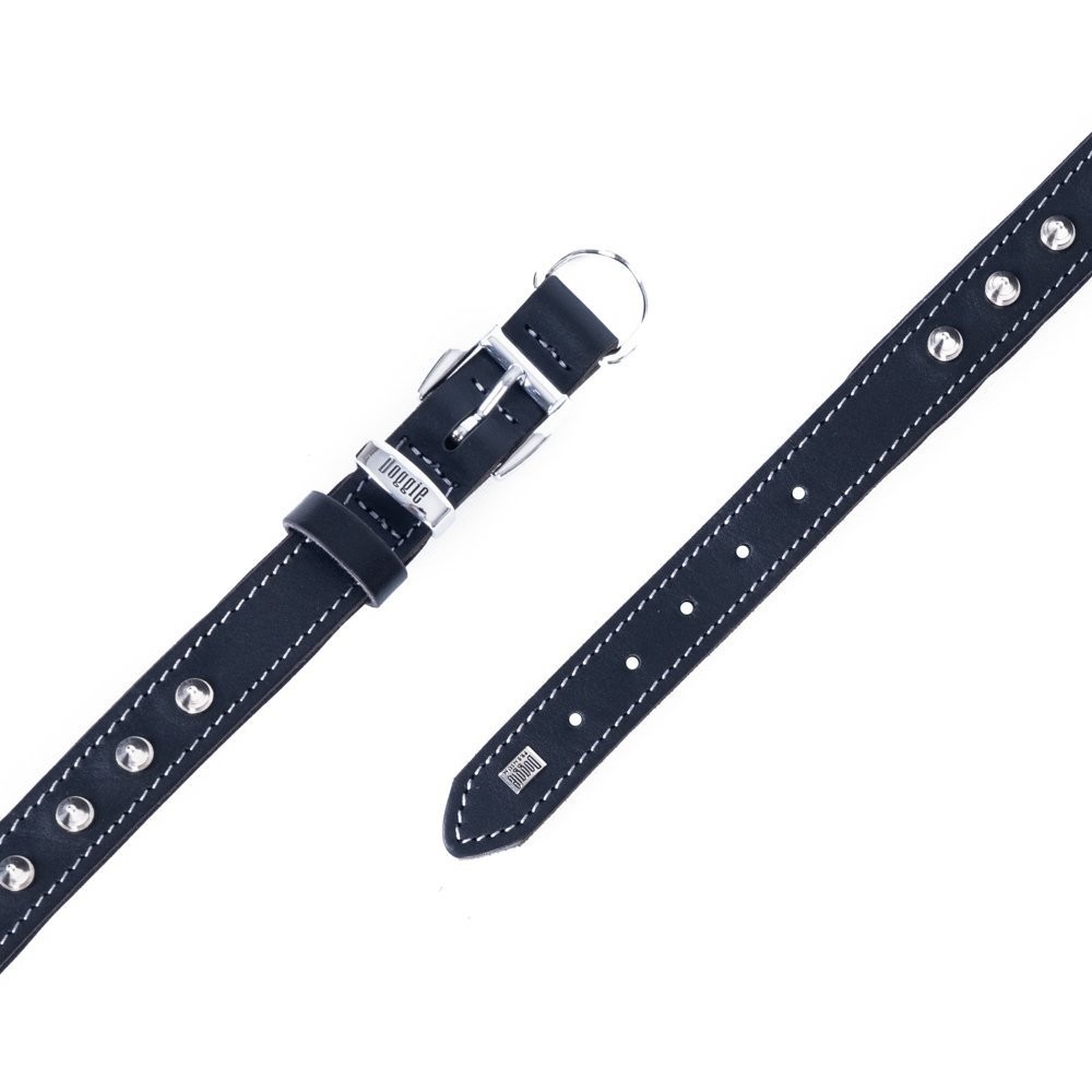 Doggie Konforlu Gerçek Deriden El Yapımı Çivili Köpek Boyun Tasması 2x30-35 Cm Siyah