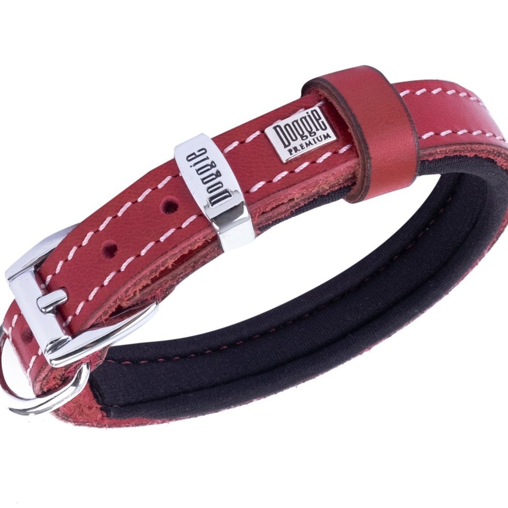 Doggie Konforlu Gerçek Deriden El Yapımı Köpek Boyun Tasması 1.5x20-25 Cm Kırmızı