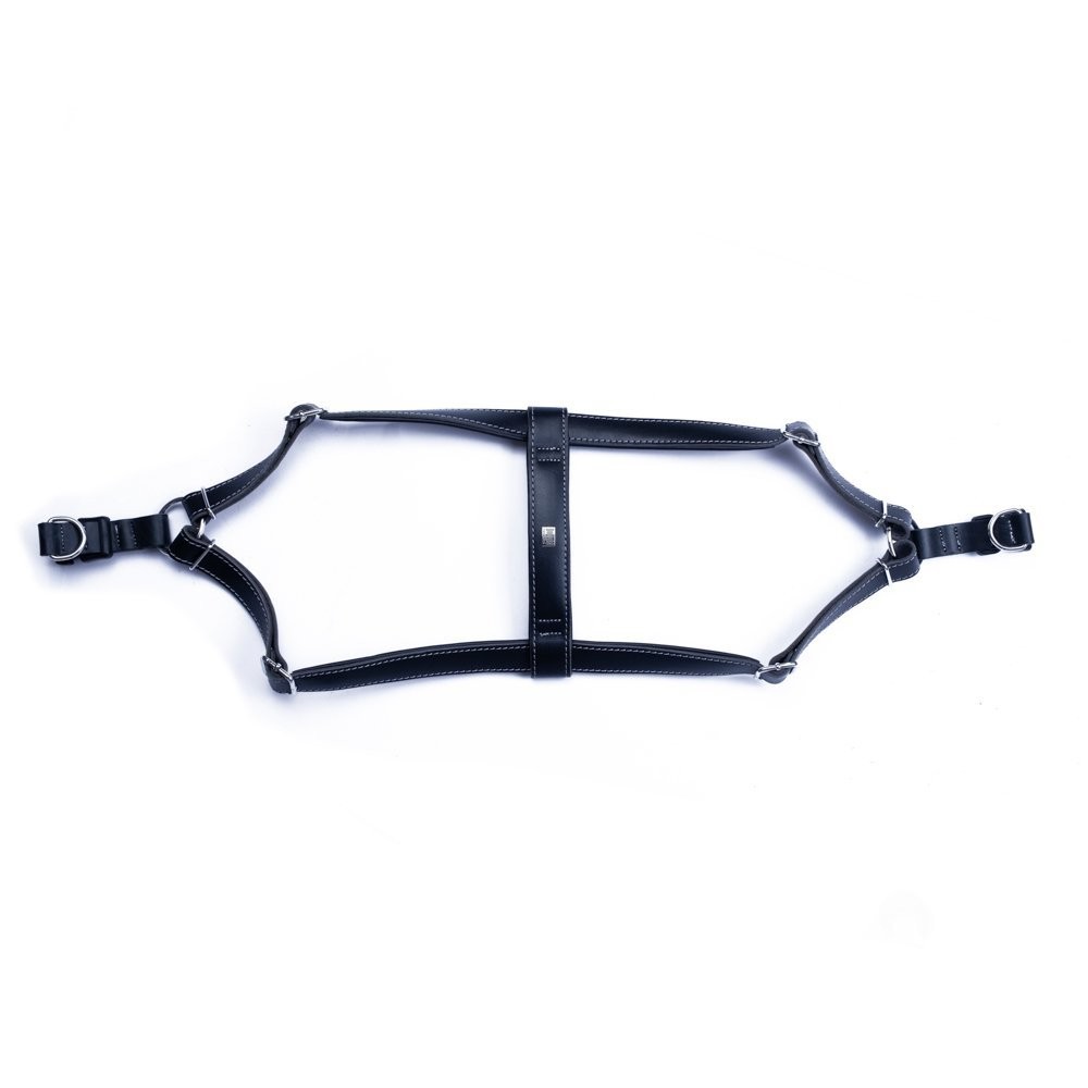 Doggie Konforlu Gerçek Deriden El Yapımı Ronin Model Köpek Göğüs Tasması M-2x45-55 Cm Siyah