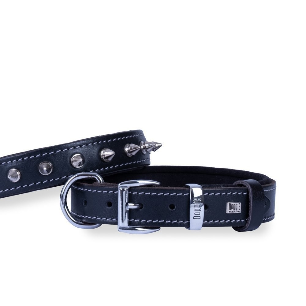 Doggie Konforlu Gerçek Deriden El Yapımı Çivili Köpek Boyun Tasması 3x42-50 Cm Siyah