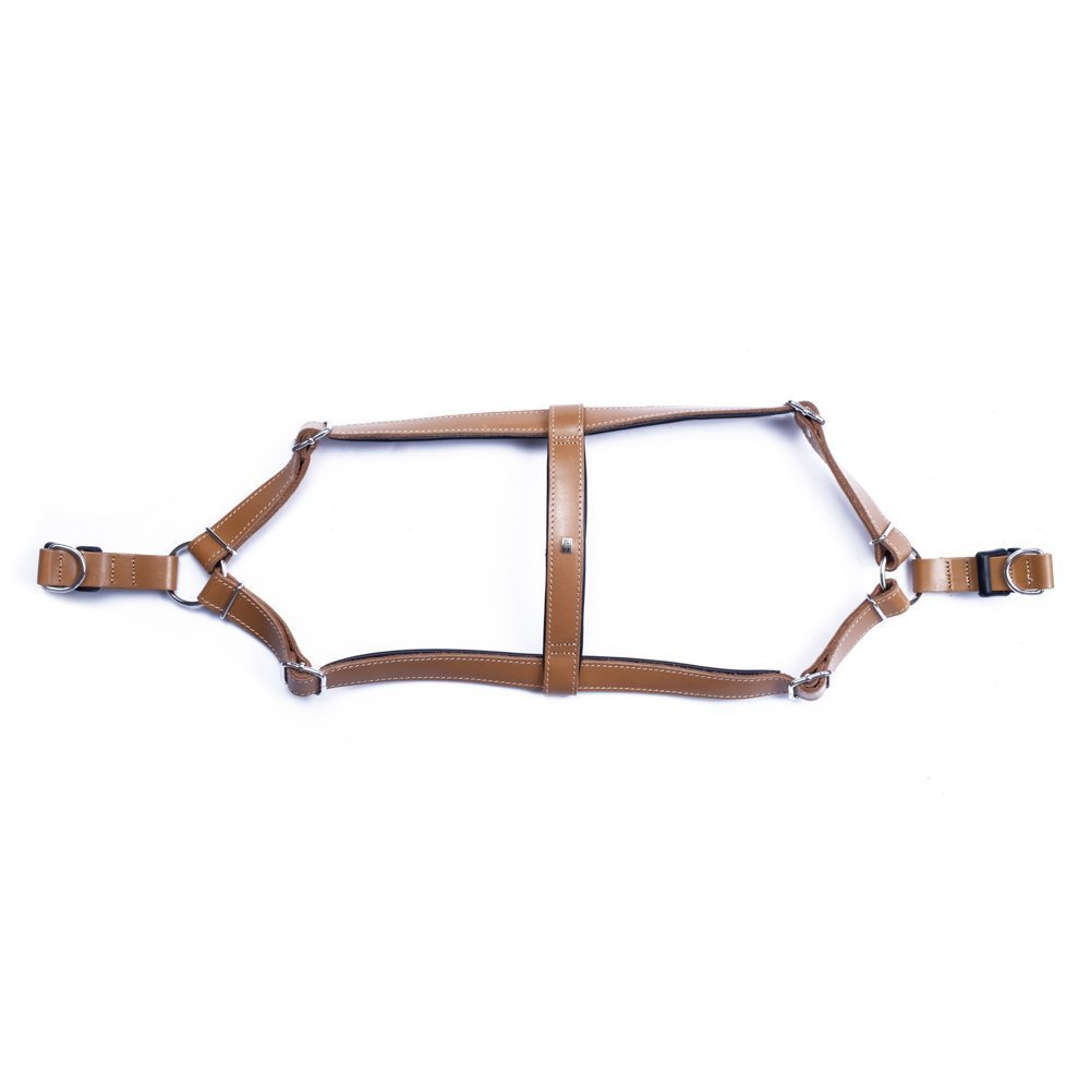 Doggie Konforlu Gerçek Deriden El Yapımı Ronin Model Köpek Göğüs Tasması XL-2.5x65-75 Cm Camel