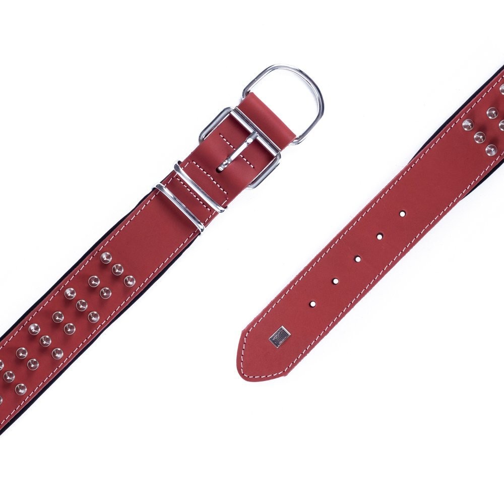 Doggie Çift Kat Gerçek Deriden El Yapımı Çivili Köpek Boyun Tasması 5x60-70 Cm Kırmızı