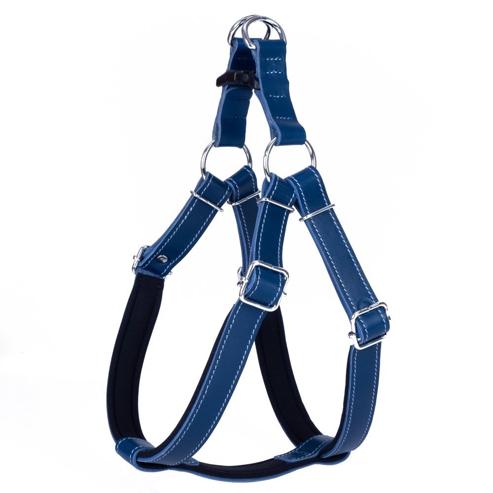 Doggie Konforlu Gerçek Deriden El Yapımı Ronin Model Köpek Göğüs Tasması XXL-3x70-80 Cm Royal Mavi
