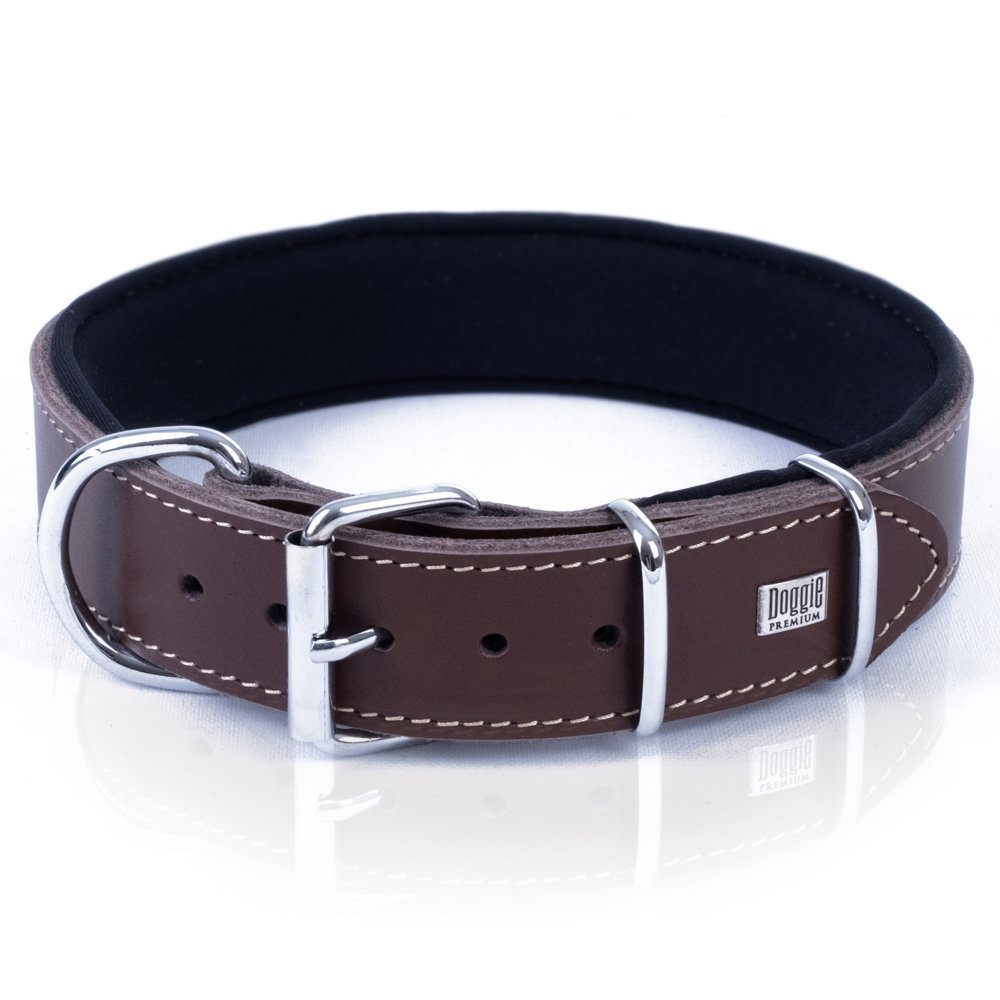 Doggie Çift Kat Gerçek Deriden El Yapımı Çivili Köpek Boyun Tasması 4x47-55 Cm Kahverengi