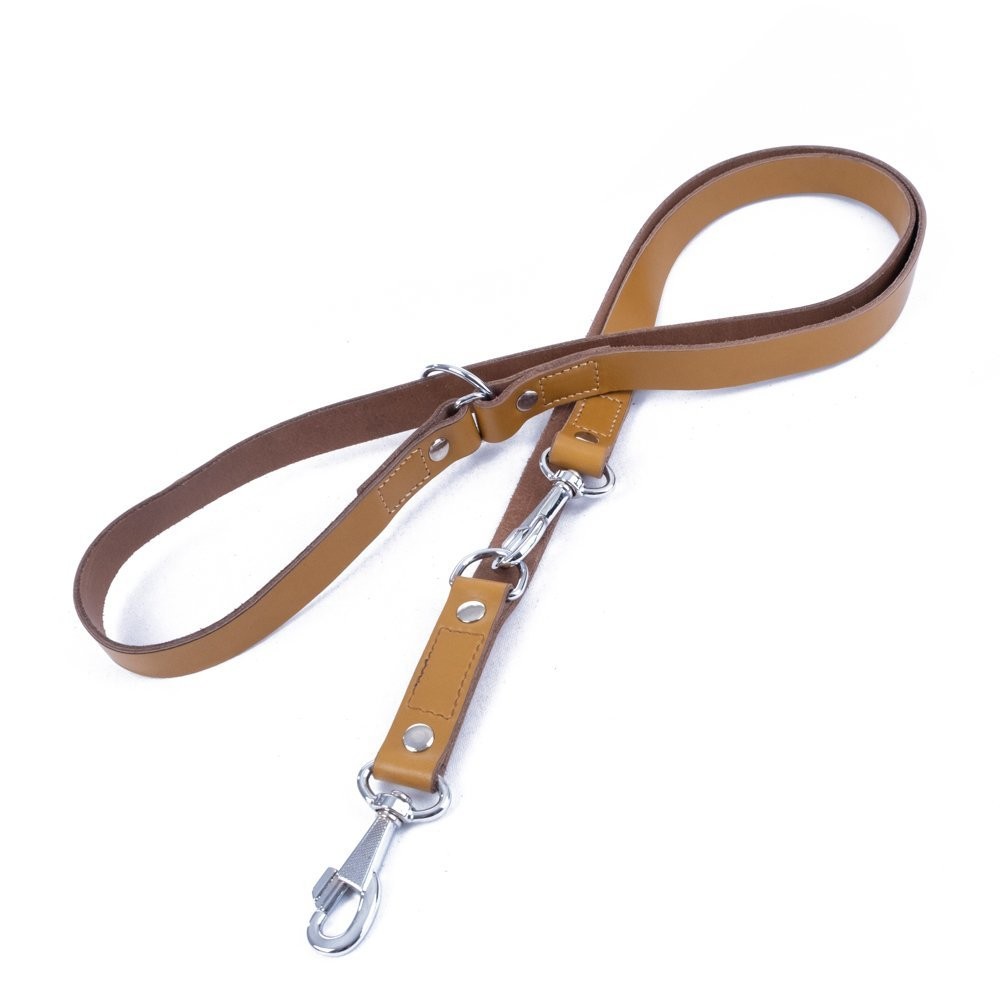 Doggie Ayarlanabilir Seri Klasik Gerçek Deriden El Yapımı  Köpek Gezdirme Kayışı 2x120-200 Cm Camel
