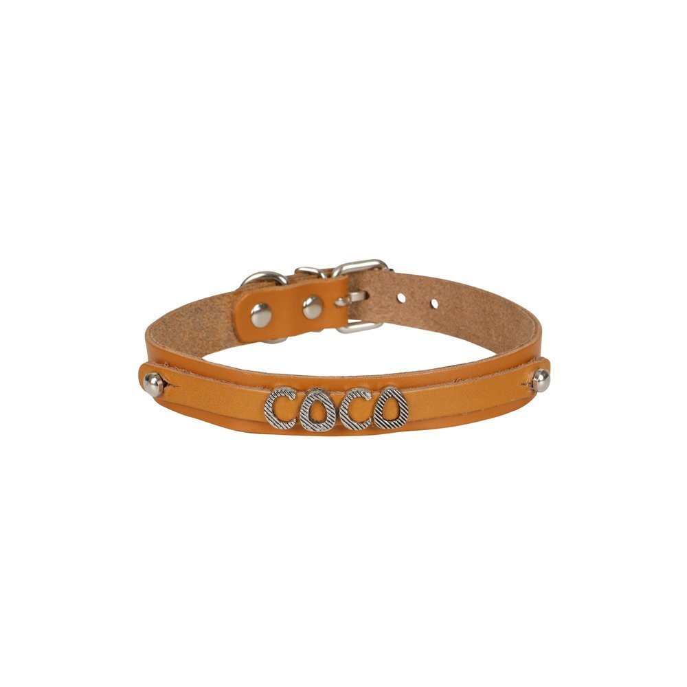 Cattie İsimlikli Deri Kedi Boyun Tasması XL 1.5x28-32 Cm Camel