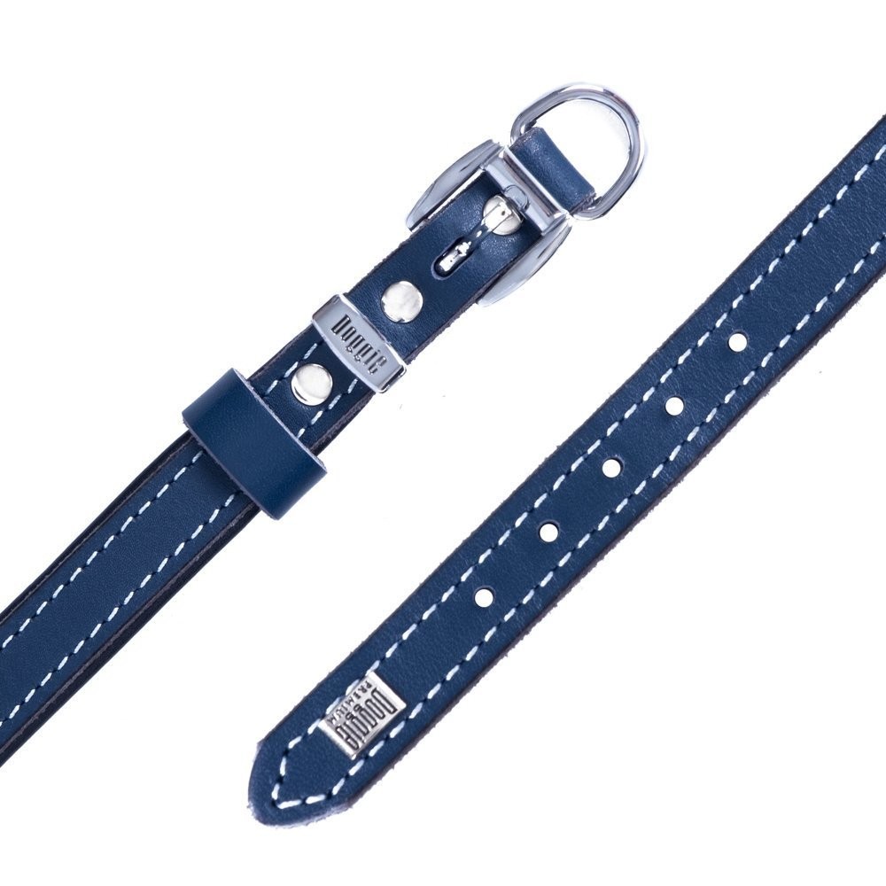 Doggie Firstclass Gerçek Deriden El Yapımı Köpek Boyun Tasması 1.5x25-30 Cm Royal Mavi