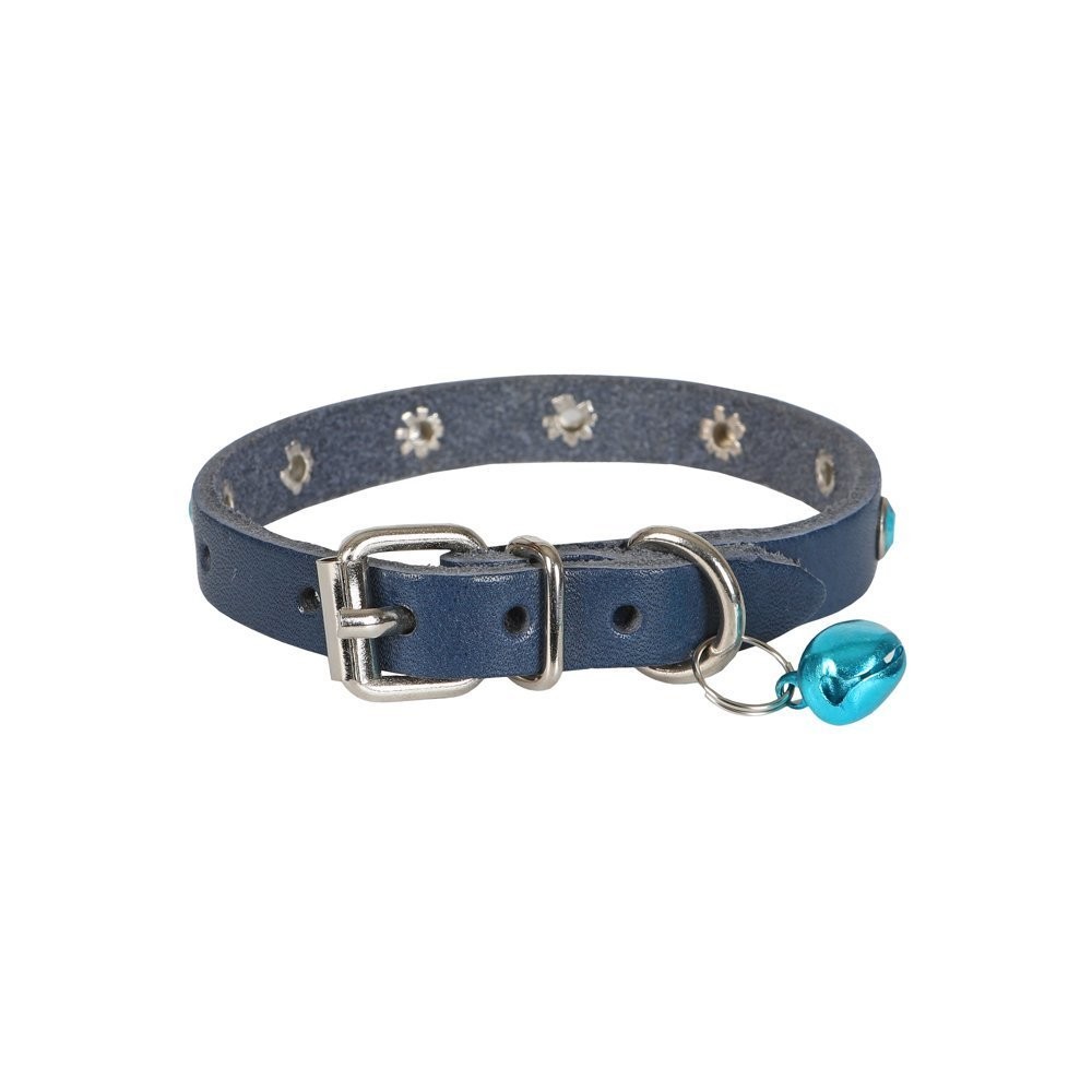 Cattie Taşlı Deri Kedi Boyun Tasması M 1x21-25 Cm Royal Mavi