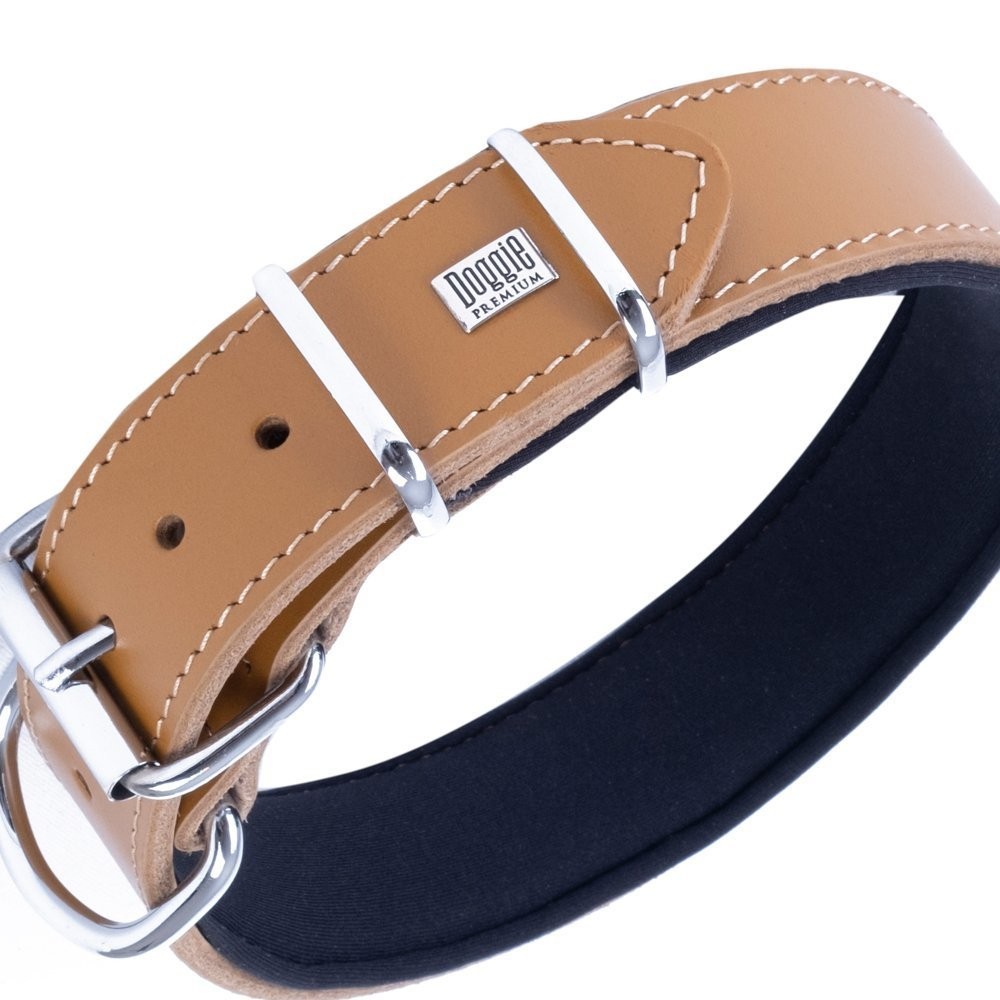 Doggie Çift Kat Gerçek Deriden El Yapımı Çivili Köpek Boyun Tasması 4x47-55 Cm Camel