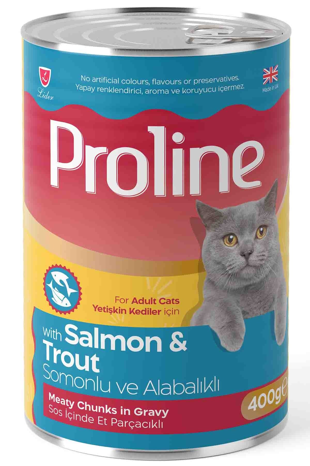 Proline Sos İçinde Et Parçacıklı Somonlu ve Alabalıklı Yetişkin Kedi Konservesi 400 Gr