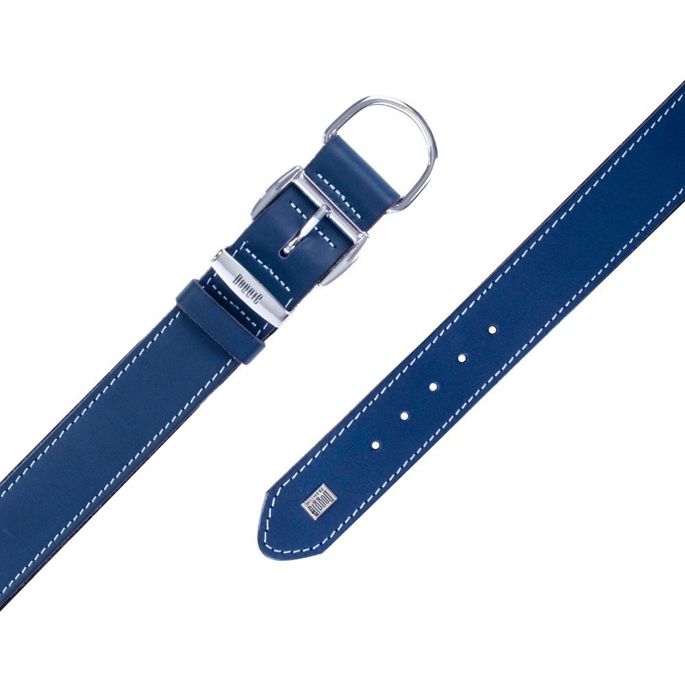 Doggie Konforlu Gerçek Deriden El Yapımı Köpek Boyun Tasması 3.5x52-60 Cm Royal Mavi