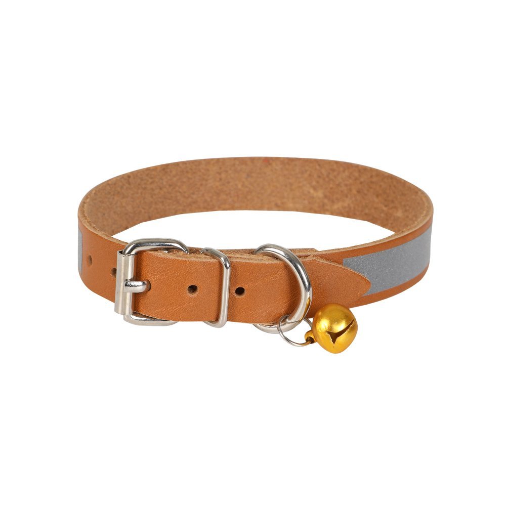 Cattie Reflektörlü Deri Kedi Boyun Tasması XL 1.5x28-32 Cm Camel