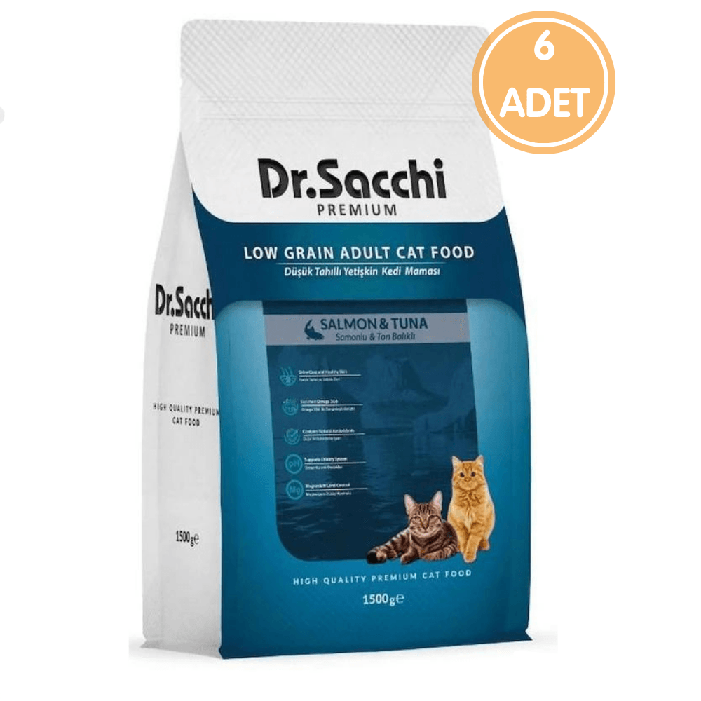 Dr.Sacchi Premium Sensitive Somonlu Ve Ton Balıklı Yetişkin Kedi Maması 1,5 Kg (6 ADET)