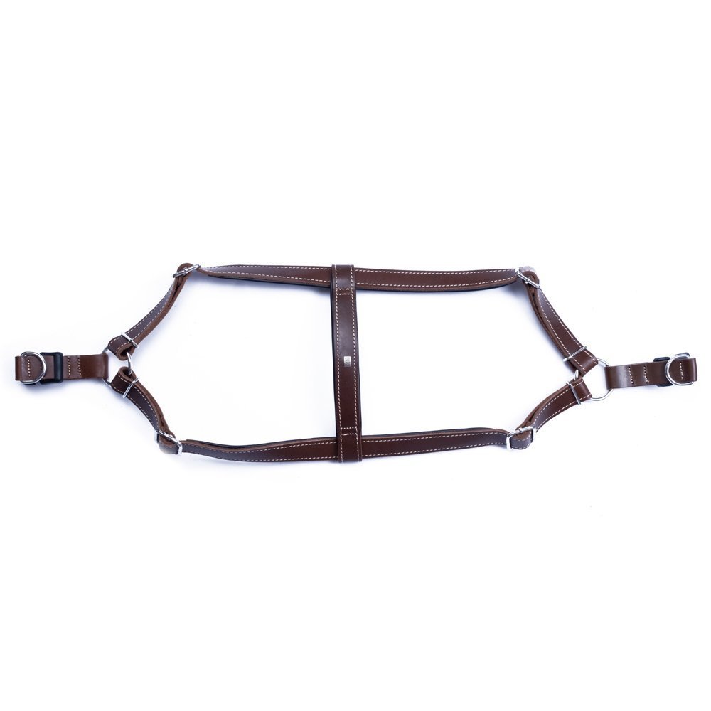 Doggie Konforlu Gerçek Deriden El Yapımı Ronin Model Köpek Göğüs Tasması XL-2.5x65-75 Cm Kahverengi