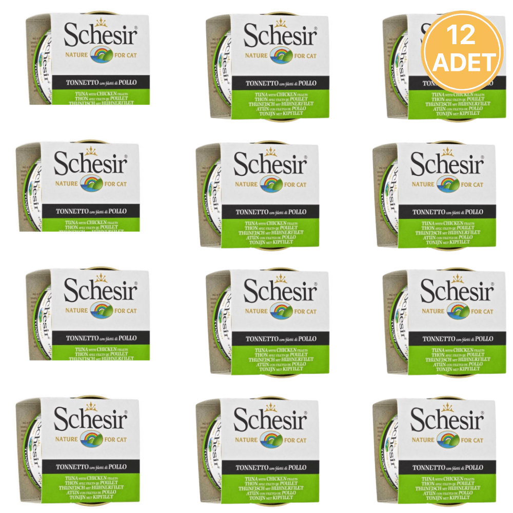 Schesir Ton Balıklı ve Tavuk Etli Yetişkin Kedi Konservesi 85 Gr (12 Adet)