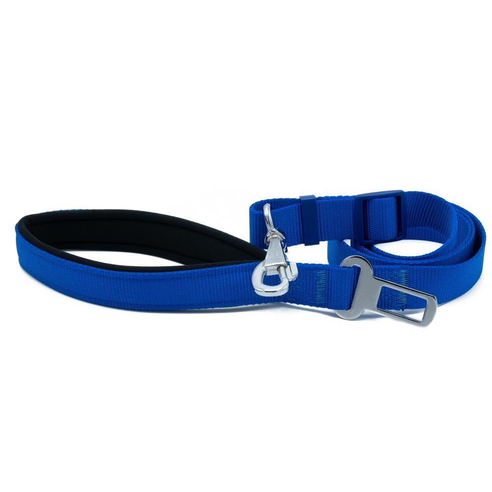 Doggie Dokuma Emniyet Kemerli Köpek Gezdirme Kayışı M 2.5x80-120 Cm Royal Mavi