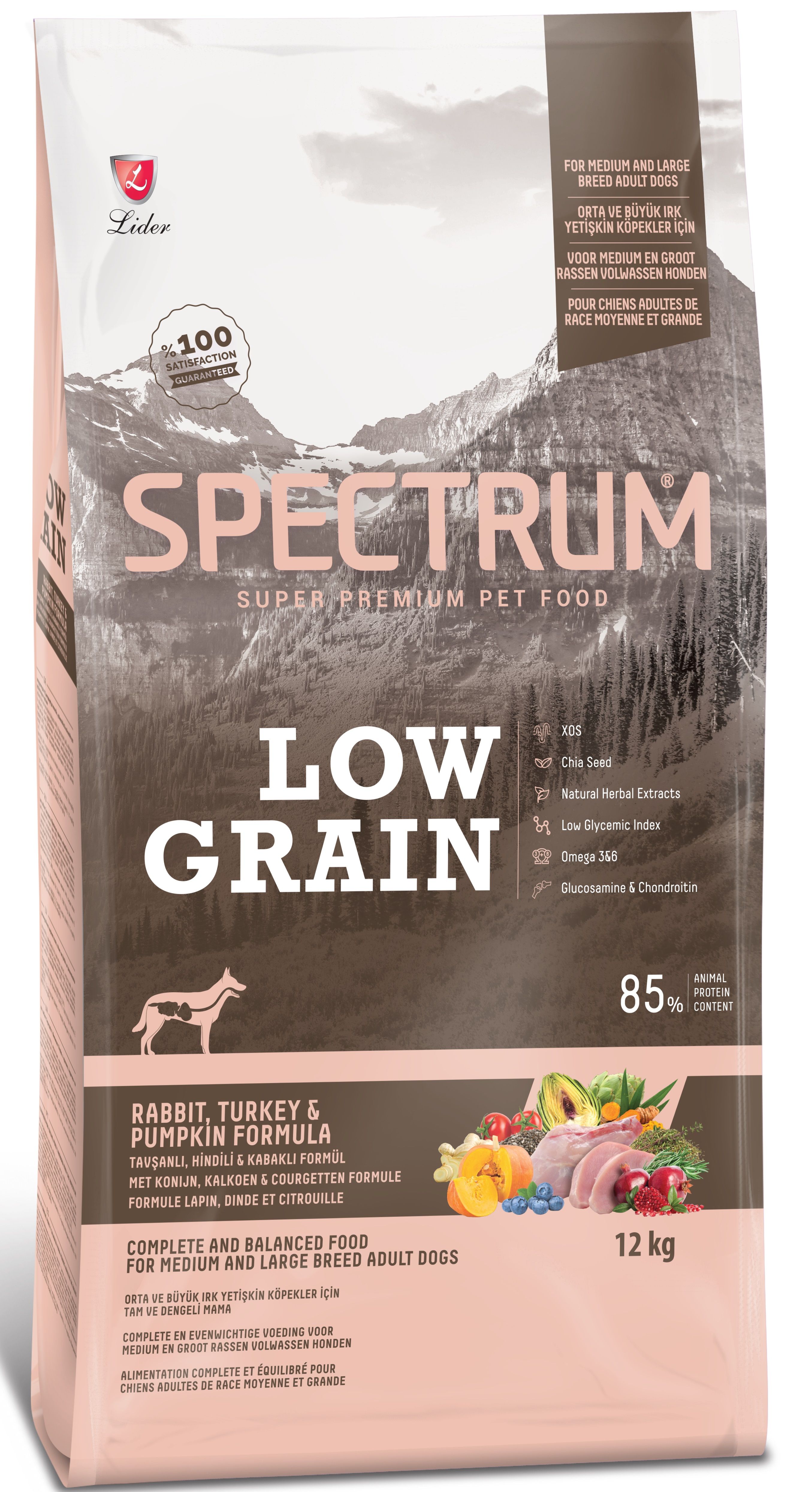 Spectrum Low Grain Hindili & Bal Kabaklı Orta Ve Büyük Irk Yetişkin Köpek Maması 12 Kg