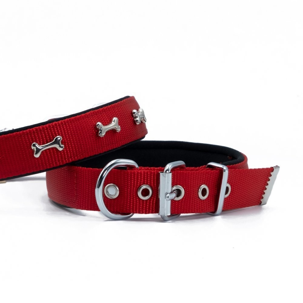 Doggie Comfort Metal Kemik İşlemeli Köpek Boyun Tasması M 2.5x37-45 Cm Kırmızı