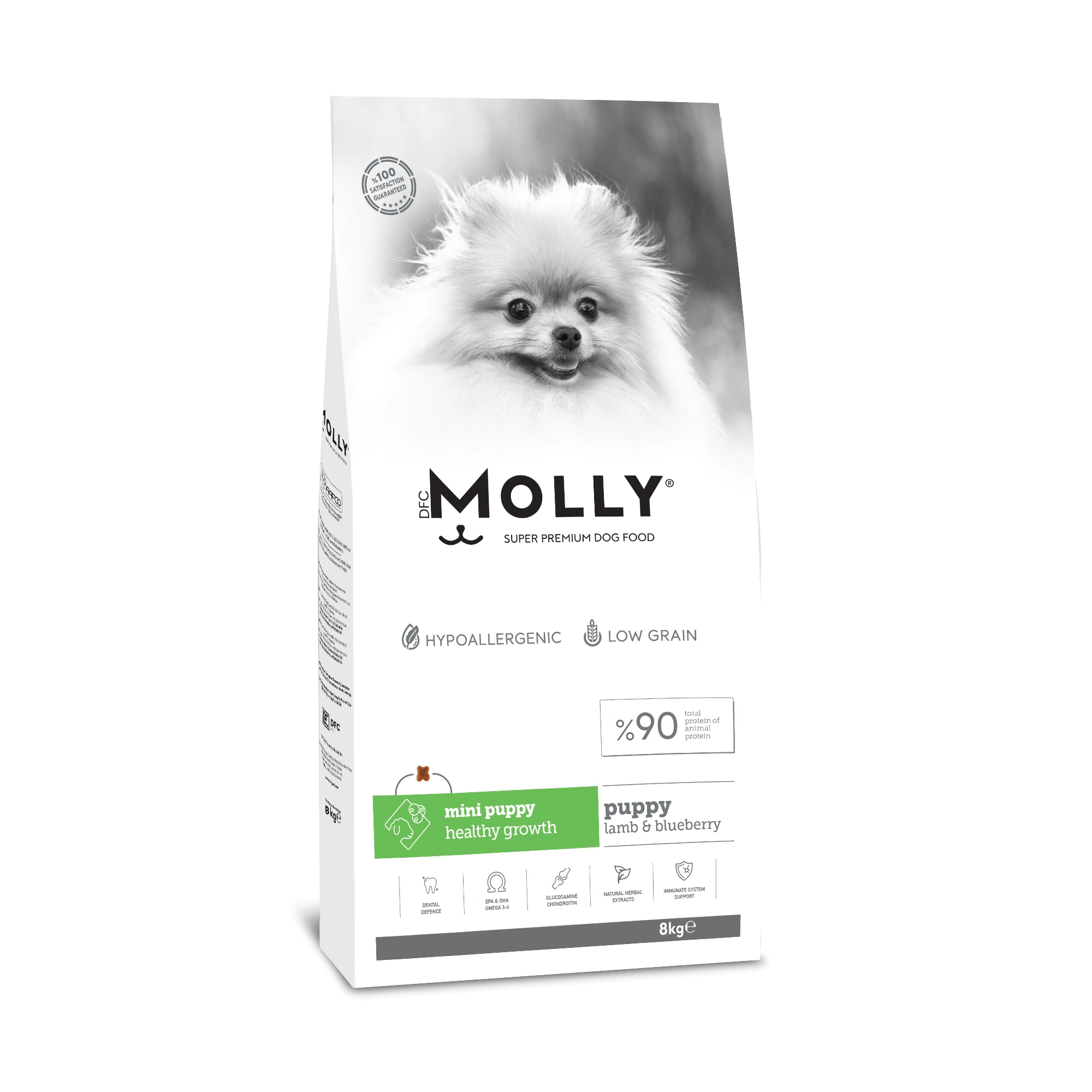 Molly Hipoalerjenik Düşük Tahıllı Kuzu Etli ve Yaban Mersinli Küçük Irk Yavru Köpek Maması 8 Kg