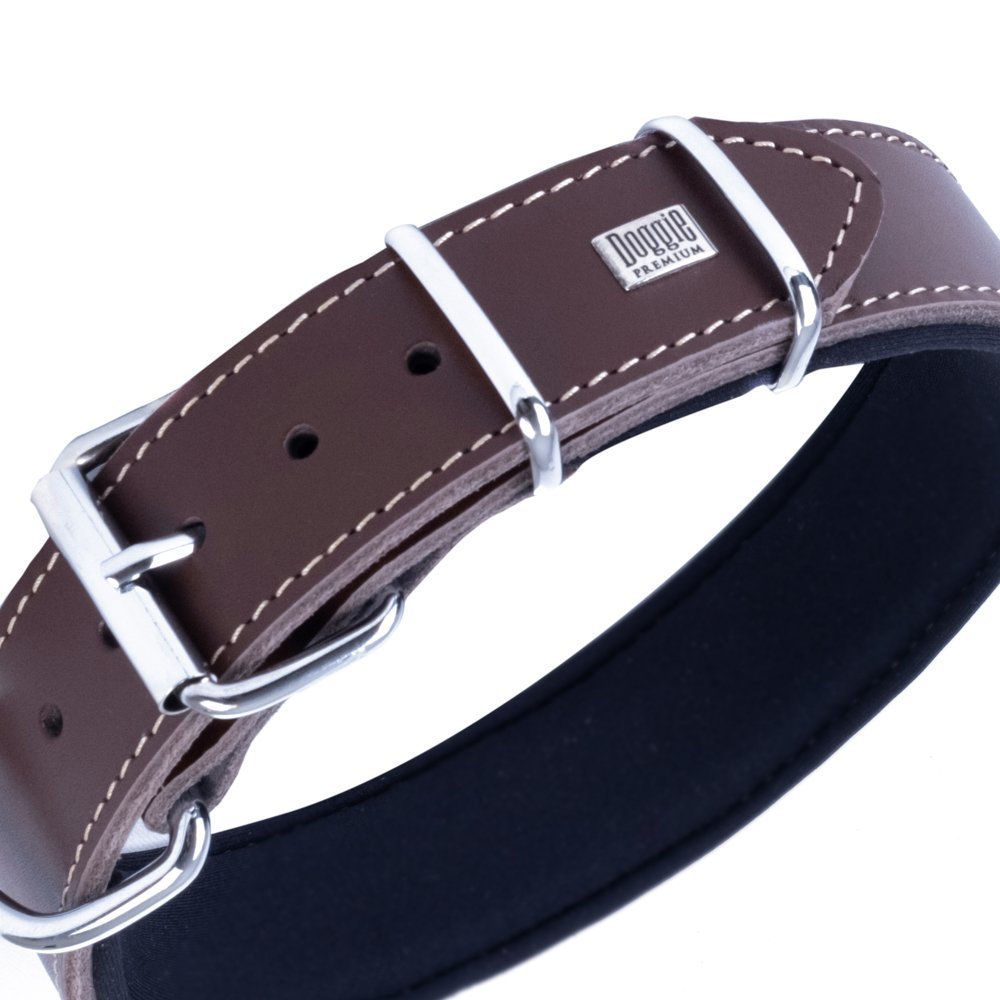 Doggie Çift Kat Gerçek Deriden El Yapımı Çivili Köpek Boyun Tasması 4x47-55 Cm Kahverengi
