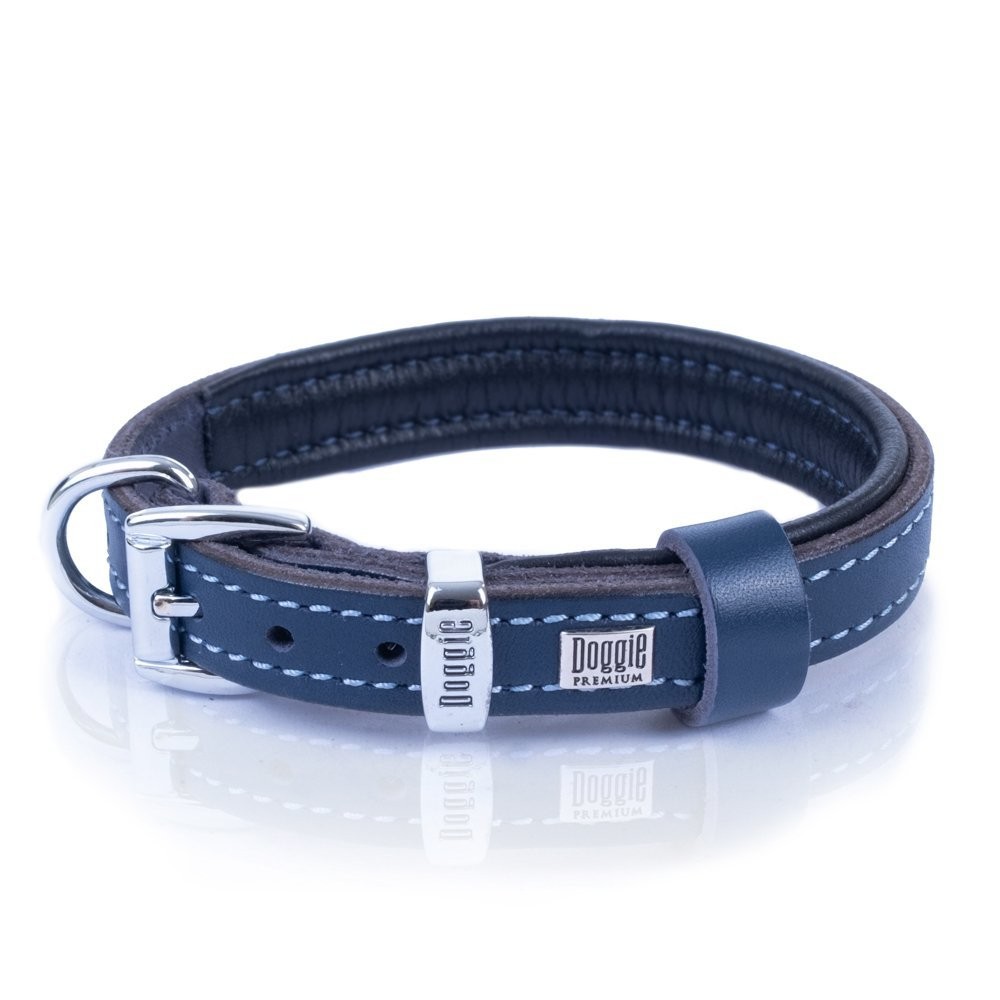 Doggie Firstclass Gerçek Deriden El Yapımı Köpek Boyun Tasması 1.5x25-30 Cm Royal Mavi