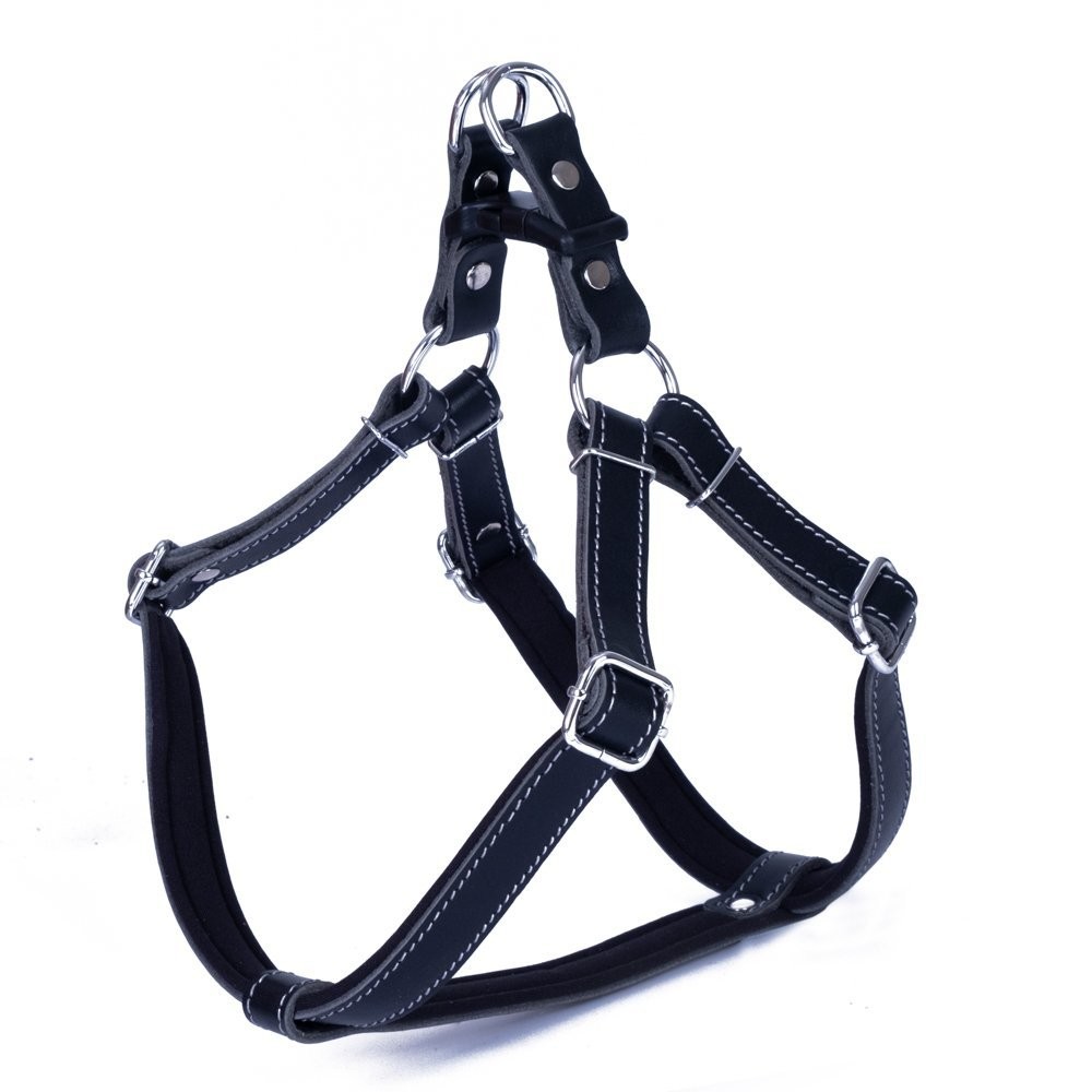 Doggie Konforlu Gerçek Deriden El Yapımı Ronin Model Köpek Göğüs Tasması L-2x55-65 Cm Siyah