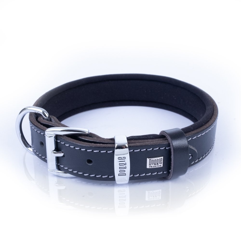 Doggie Konforlu Gerçek Deriden El Yapımı Köpek Boyun Tasması 2.5x37-45 Cm Siyah