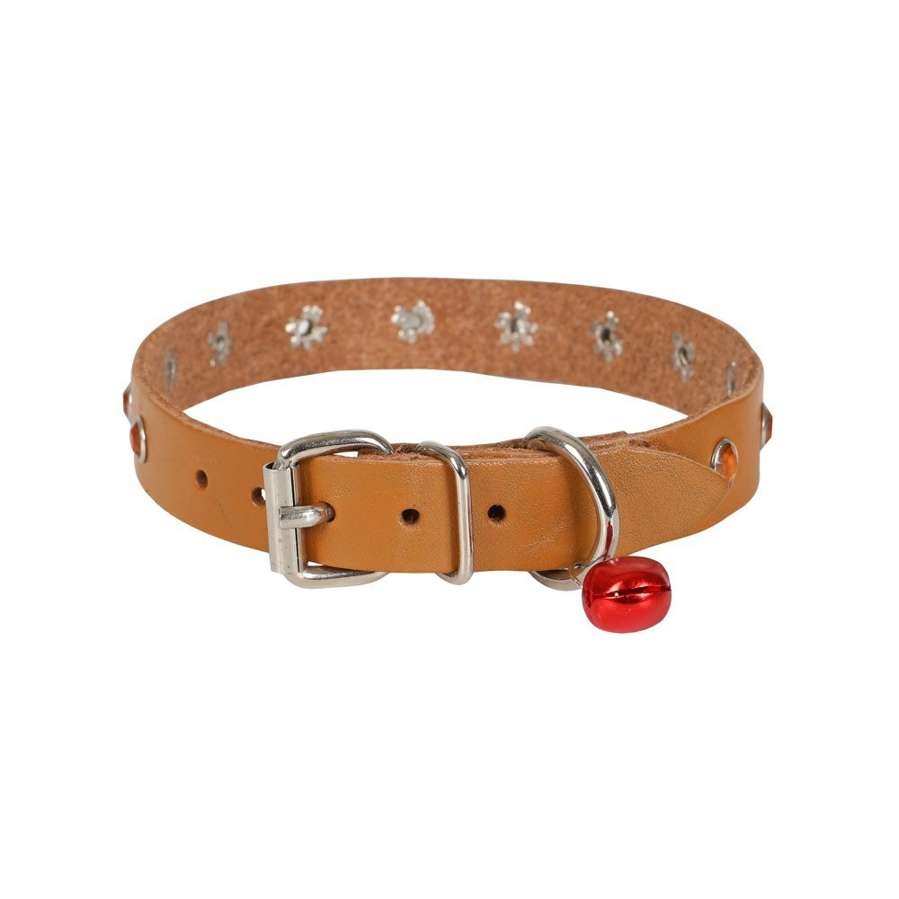 Cattie Taşlı Deri Kedi Boyun Tasması XL 1.5x28-32 Cm Camel